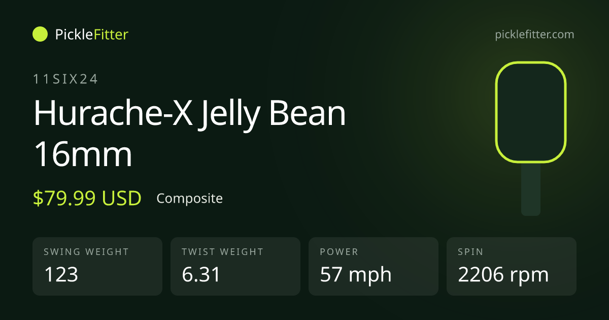 11SIX24 Hurache-X Jelly Bean 16mm spec card: swing weight 123, twist weight 6.31