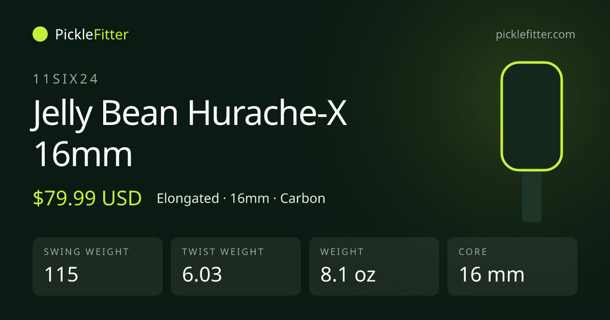 11SIX24 Jelly Bean Hurache-X 16mm spec card: swing weight 115, twist weight 6.03