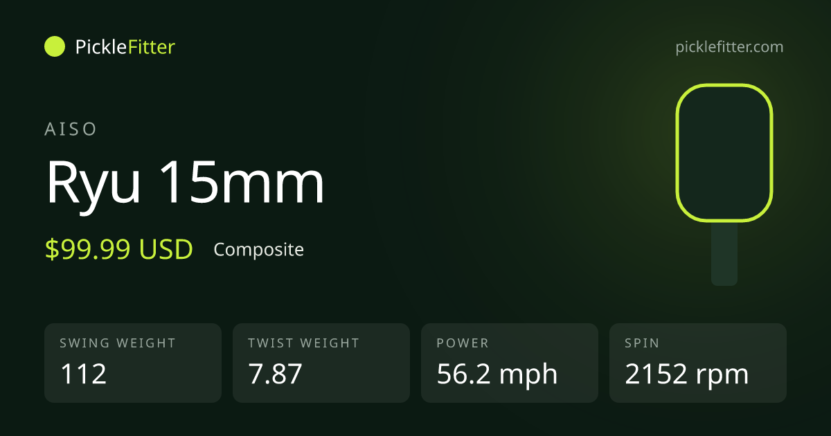 Aiso Ryu 15mm spec card: swing weight 112, twist weight 7.87