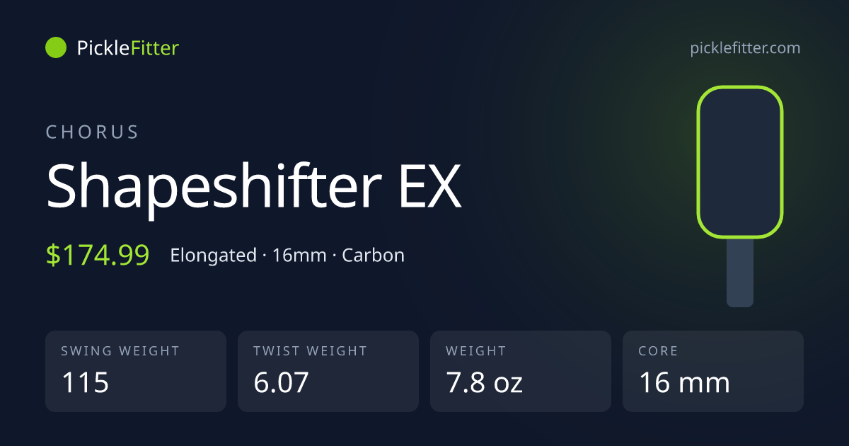 Chorus Shapeshifter EX spec card: swing weight 115, twist weight 6.07
