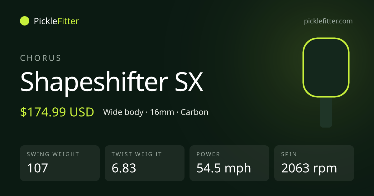 Chorus Shapeshifter SX spec card: swing weight 107, twist weight 6.83