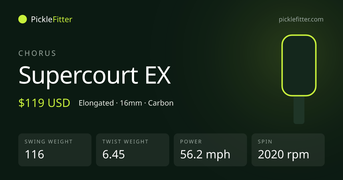 Chorus Supercourt EX spec card: swing weight 116, twist weight 6.45
