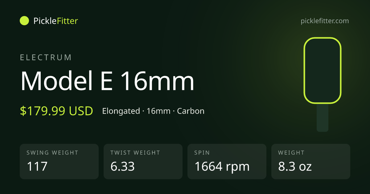 Electrum Model E 16mm spec card: swing weight 117, twist weight 6.33