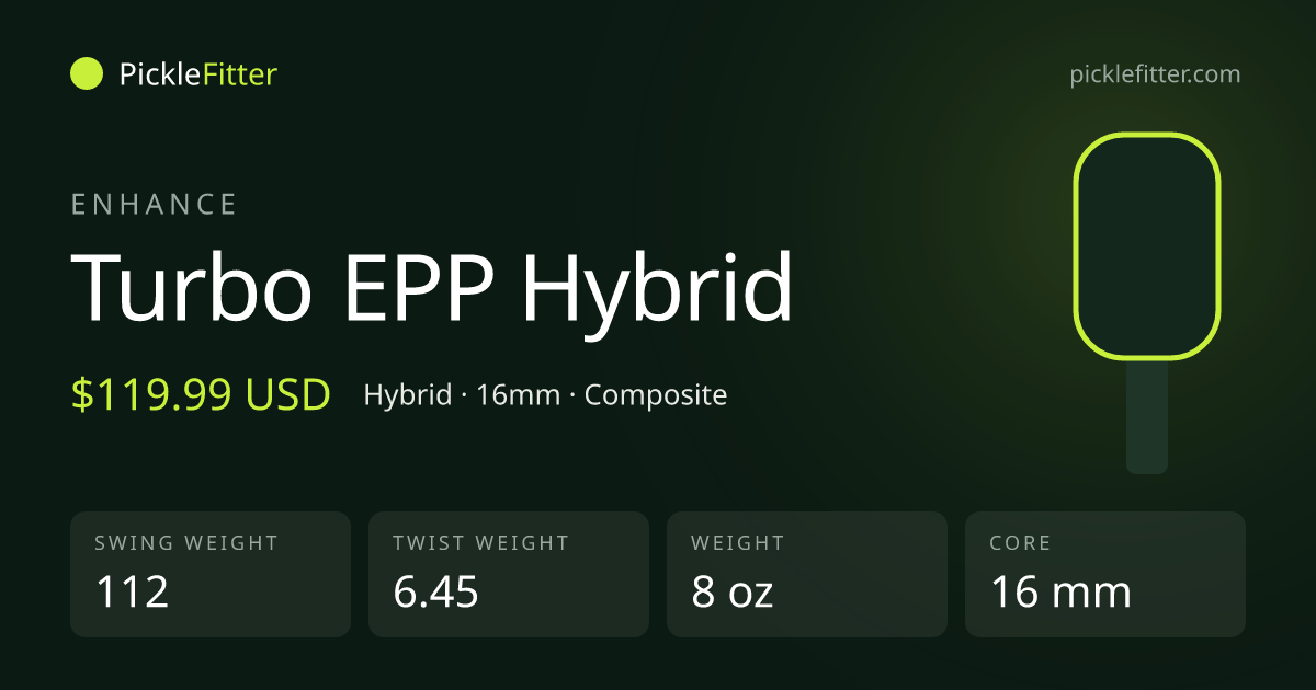 Enhance Turbo EPP Hybrid spec card: swing weight 112, twist weight 6.45