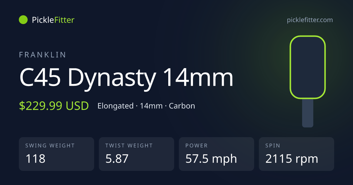 Franklin C45 Dynasty 14mm spec card: swing weight 118, twist weight 5.87