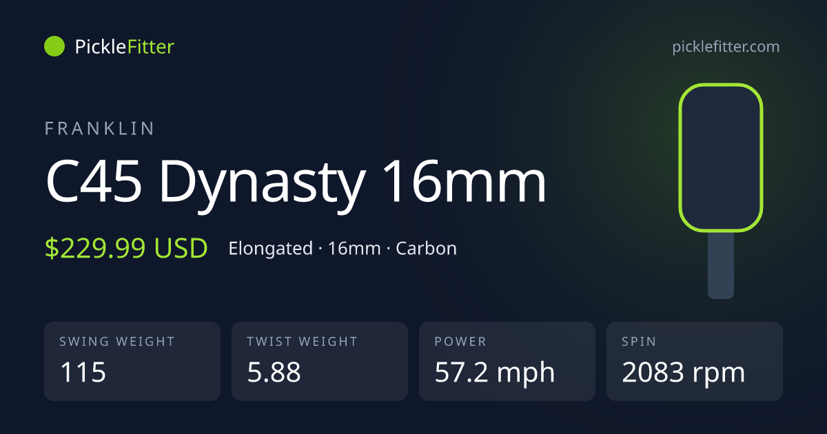 Franklin C45 Dynasty 16mm spec card: swing weight 115, twist weight 5.88