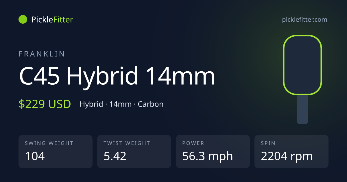 Franklin C45 Hybrid 14mm spec card: swing weight 104, twist weight 5.42