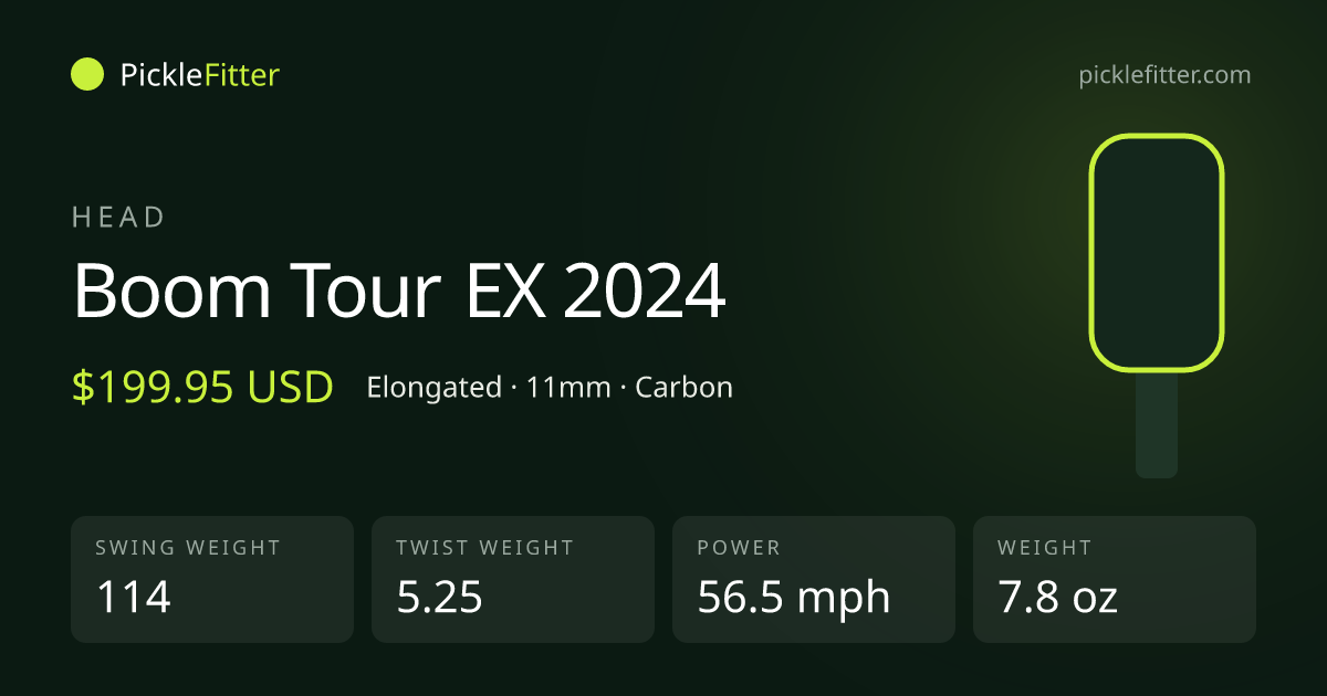 Head Boom Tour EX 2024 spec card: swing weight 114, twist weight 5.25