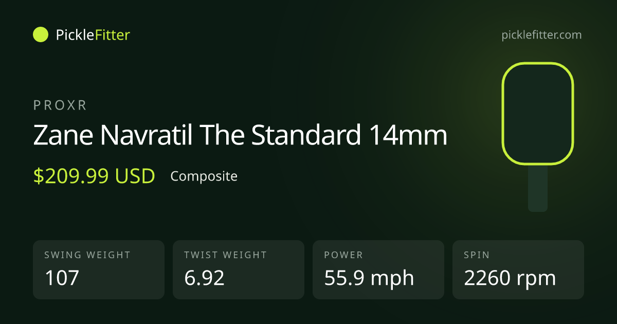 ProXR Zane Navratil The Standard 14mm spec card: swing weight 107, twist weight 6.92