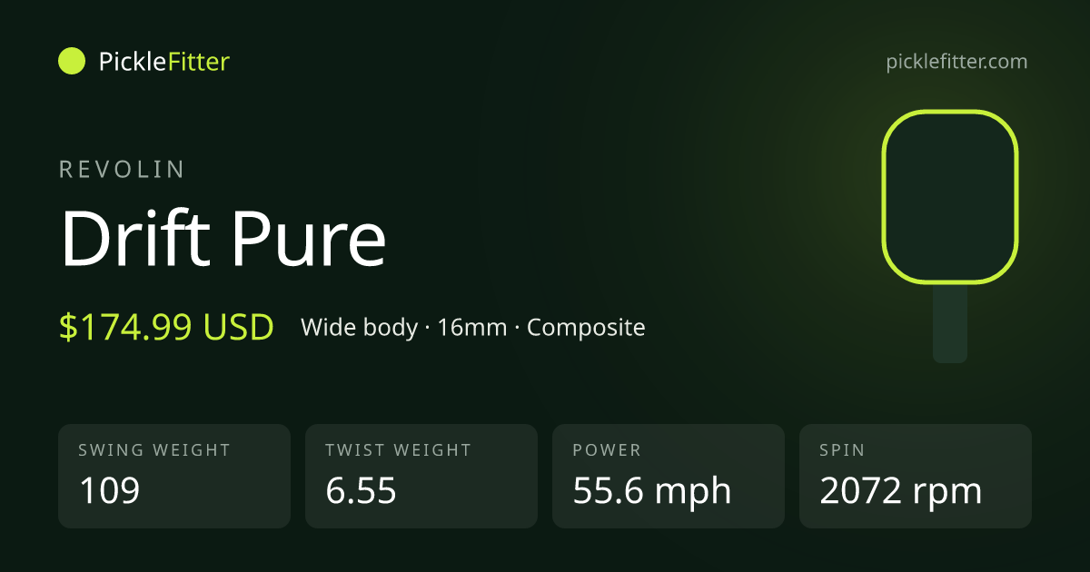 Revolin Drift Pure spec card: swing weight 109, twist weight 6.55