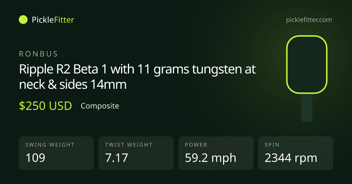 Ronbus Ripple R2 Beta 1 with 11 grams tungsten at neck & sides 14mm spec card: swing weight 109, twist weight 7.17