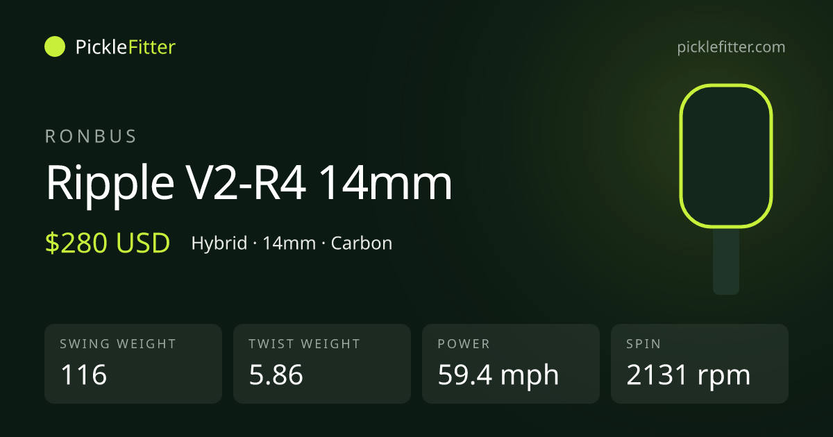 Ronbus Ripple V2-R4 14mm spec card: swing weight 116, twist weight 5.86