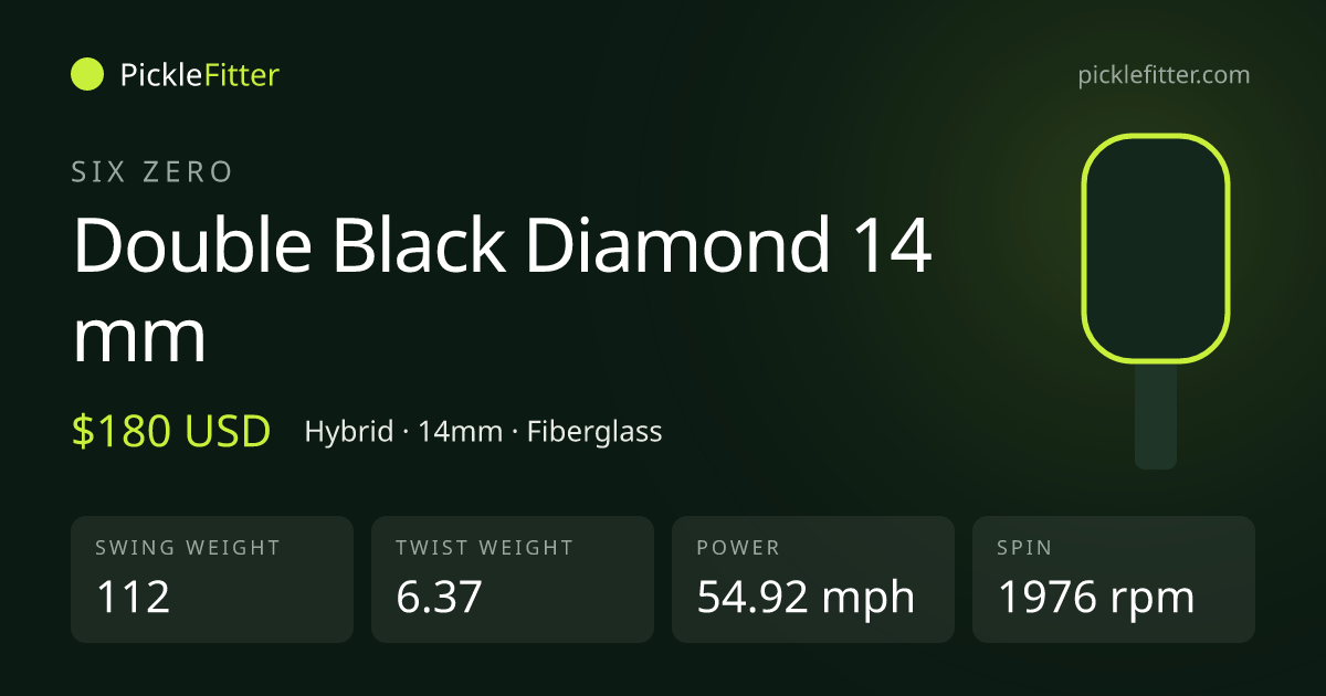 Six Zero Double Black Diamond 14 mm spec card: swing weight 112, twist weight 6.37