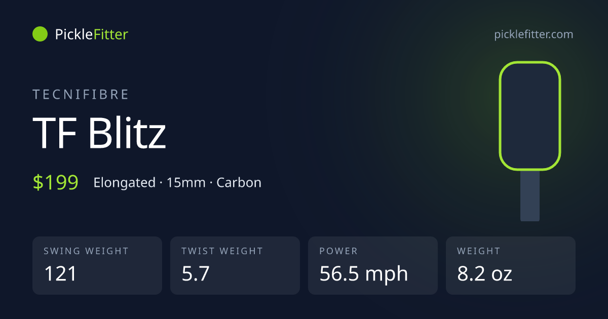 Tecnifibre TF Blitz spec card: swing weight 121, twist weight 5.7