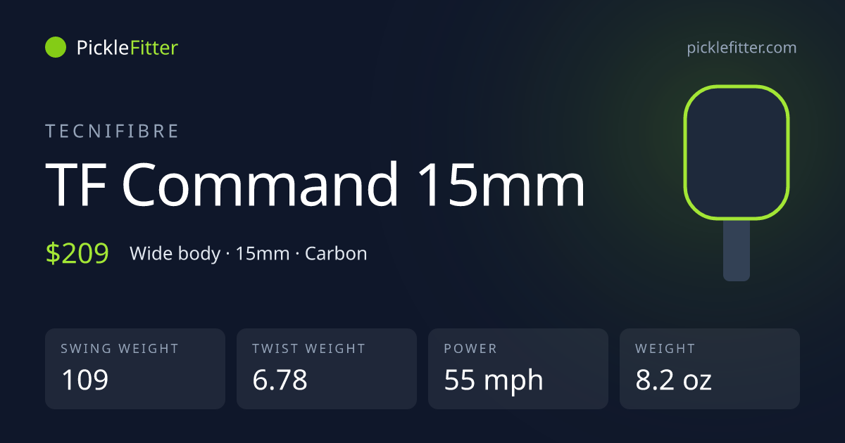 Tecnifibre TF Command 15mm spec card: swing weight 109, twist weight 6.78