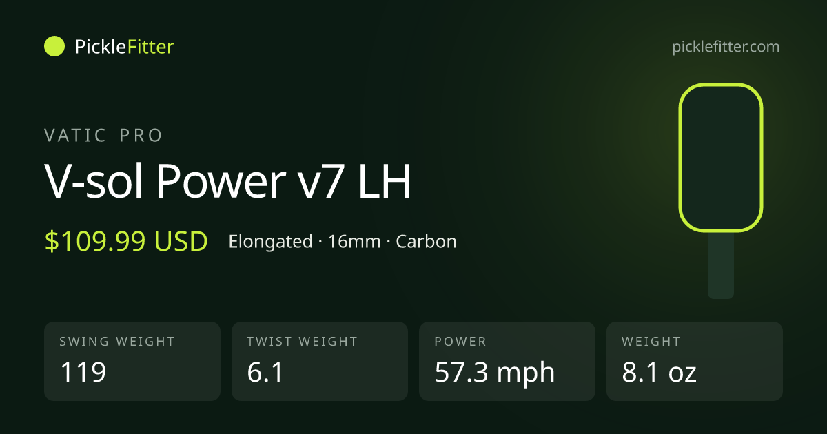 Vatic Pro V-sol Power v7 LH spec card: swing weight 119, twist weight 6.1